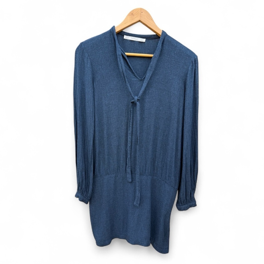 Zara Navy Blue Tunic Dress with Bow Tie